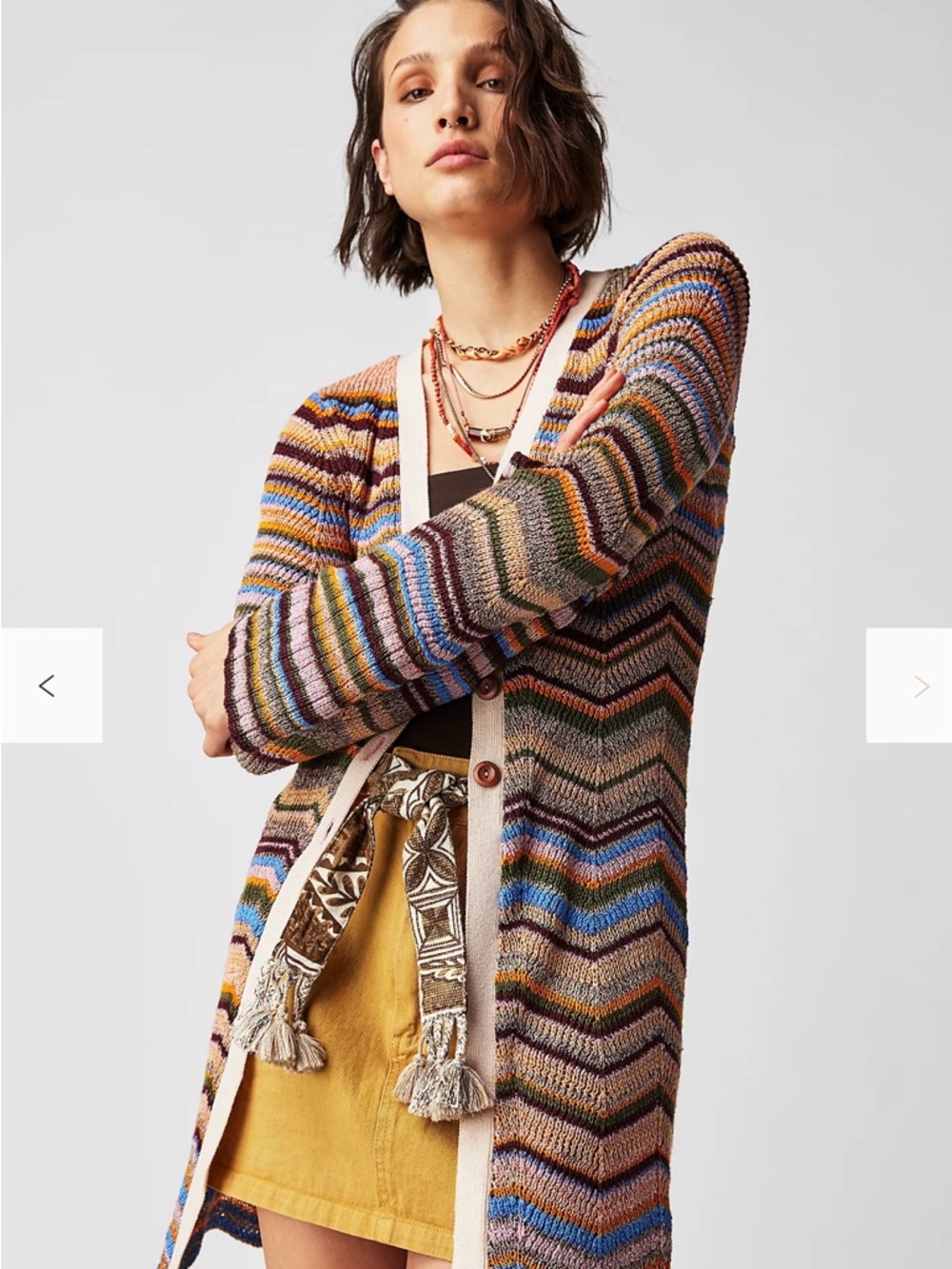 Free People Ocean Waves Striped Multicolor Long Knit Cardigan - Women Sweaters